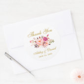 Roze Blush Goud Bloemen Bruiloft Dank u L Ronde Sticker (Envelop)