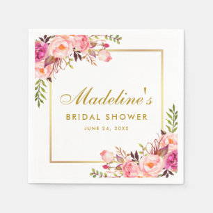 Roze Blush Goud Lijst Bloemen Vrijgezellenfeest Servet