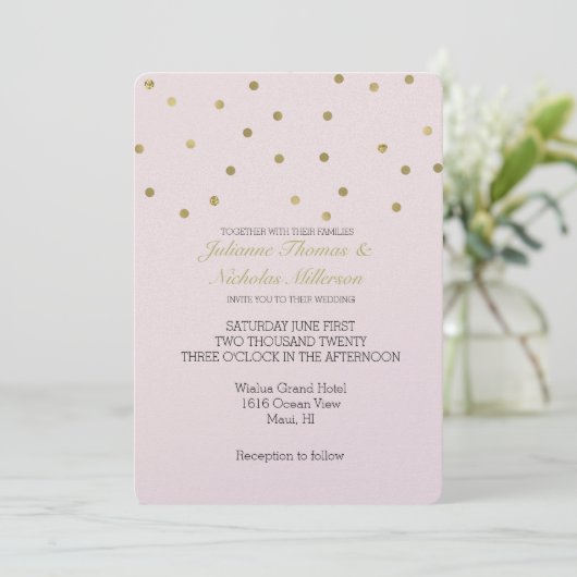 Roze Blush Goud Sparkle Confetti Bruiloft Kaart (Staand voorkant)
