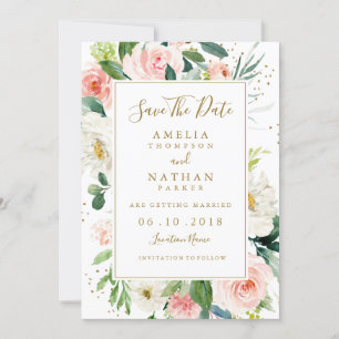 Roze Blush Gouden Bloem Bruiloft Save The Date