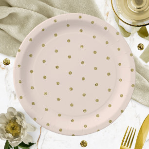 Roze Blush Gouden Glitter Stippenpatroon Papieren Bordje