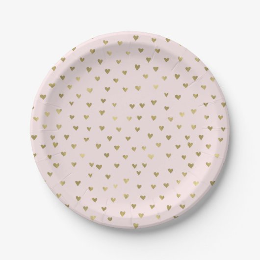 Roze Blush Gouden Harten Papieren Bordje (Voorkant)