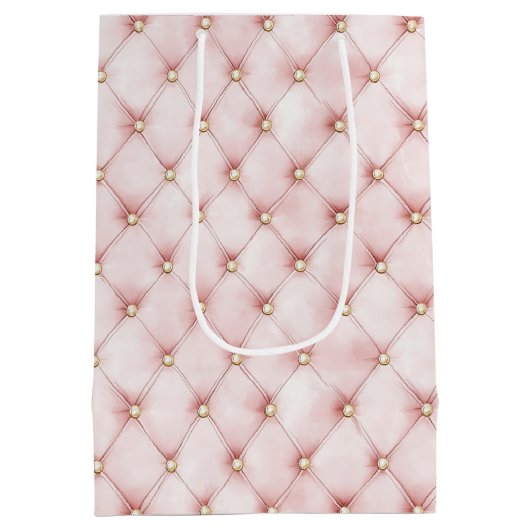 Roze Blush Goudkleurige Pluizen Verjaardag Medium Cadeauzakje (Achterkant)