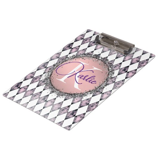 Roze Blush Harlequin Monogram Klembord (Gekanteld)