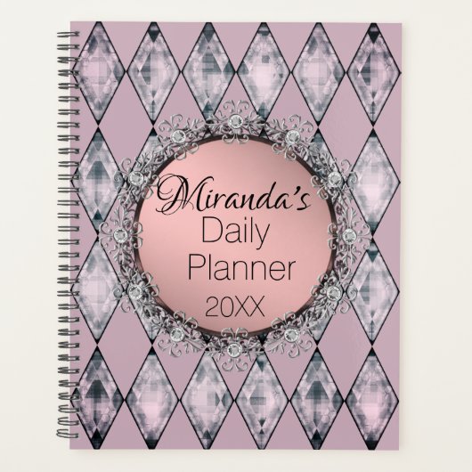 Roze Blush Harlequin Monogram Planner (Voorkant)