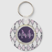 Roze Blush Harlequin Monogram Sleutelhanger (Voorkant)