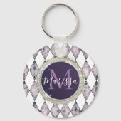 Roze Blush Harlequin Monogram Sleutelhanger (Achterkant)