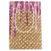 Roze Blush Ice Cream Cone Glitter Druppels Medium Cadeauzakje (Voorkant)