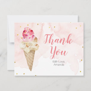 Roze Blush ijs Bridal Shower Gouden Glitter Bedankkaart
