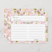 Roze Blush Magnolia Floral Wedding Recipcard Notitiekaartje (Voorkant / Achterkant)