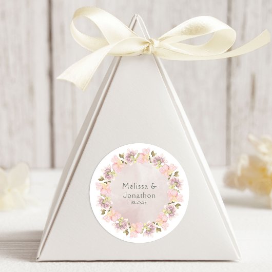 Roze Blush Magnolia Floral Wedding Round Sticker