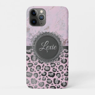 Roze Blush Marble Glittery Leopard Aanpassen iPhone 11 Pro Hoesje