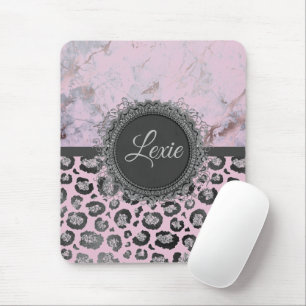 Roze Blush Marble Glittery Leopard gepersonaliseer Muismat