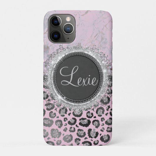 Roze Blush Marmer Glitter Luipaard gepersonaliseer Case-Mate iPhone Case (Achterkant)