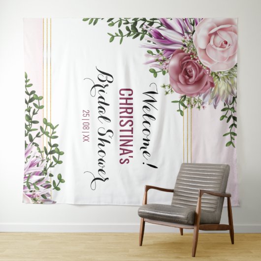 Roze Blush Mauve Bloemen Achtergrond Wandkleed (In Situ (horizontaal))