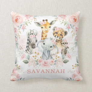  Roze Blush Oerwoud Safari Animals Baby Girl Kussen