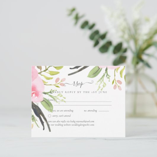 Roze Blush Olijfgroene Trouw RSVP Briefkaart (Staand voorkant)