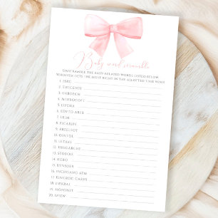 Roze Blush Pastel Bow Baby Word Scramble Game