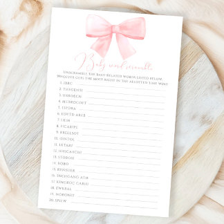 Roze Blush Pastel Bow Baby Word Scramble Game