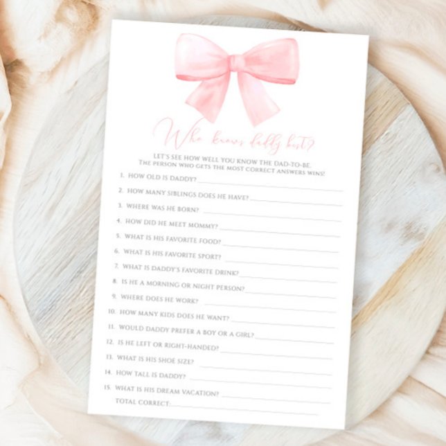 Roze Blush Pastel Bow Wie kent Daddy Beste Spel (Creator heeft geüpload)