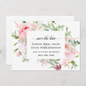 Roze blush Peonies Bloom Wedding Calligraphy Save The Date (Voorkant / Achterkant)