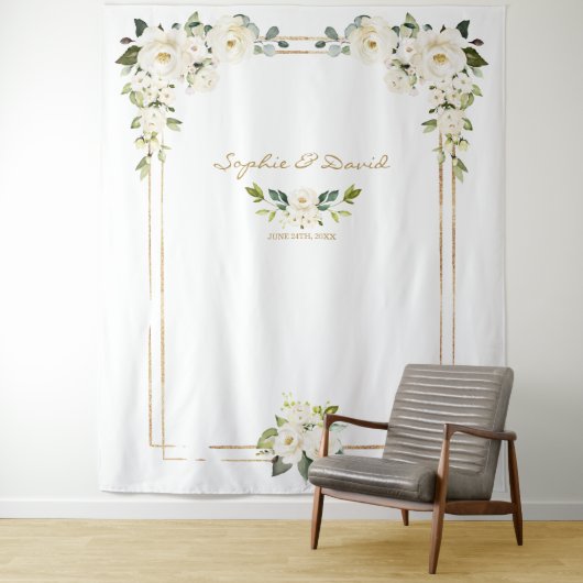 Roze Blush Pioenrozen Gouden Bloei Foto Booth Trou Wandkleed (In situ)