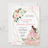 Roze Blush Prinses Quinceañera Uitnodiging (Voorkant)