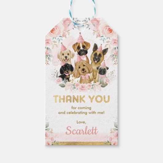 Roze Blush puppy Dogs Girl Baby shower Favors Cadeaulabel (Voorkant)