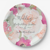 Roze Blush Raspberry Waterverf Bloemen Huwelijk Papieren Bordje (Voorkant)