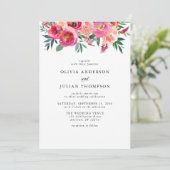 Roze Blush & Rode Bloemen Waterverf bruiloft Kaart (Staand voorkant)