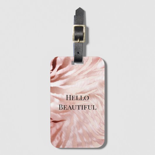  Roze Blush Roos Glam Zebra Animal Print Bagagelabel (Voorkant (verticaal))