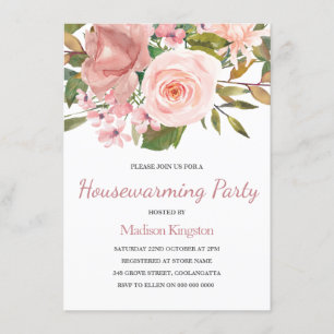 Roze Blush Roos Gold Housewarming Party Invite Kaart