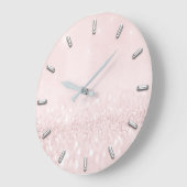 Roze Blush Roos Powder Glitter Gray Silver Grey Grote Klok (Hoek)