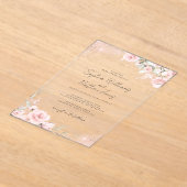 Roze Blush Roos Silver Butterfly Wedding Acryl Uitnodigingen (Laagn)