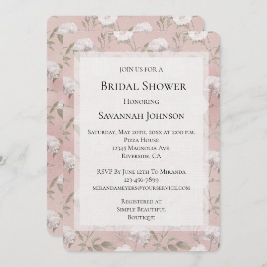 Roze Blush Roos Witte Bloemen Vrijgezellenfeest Kaart (Voorkant / Achterkant)