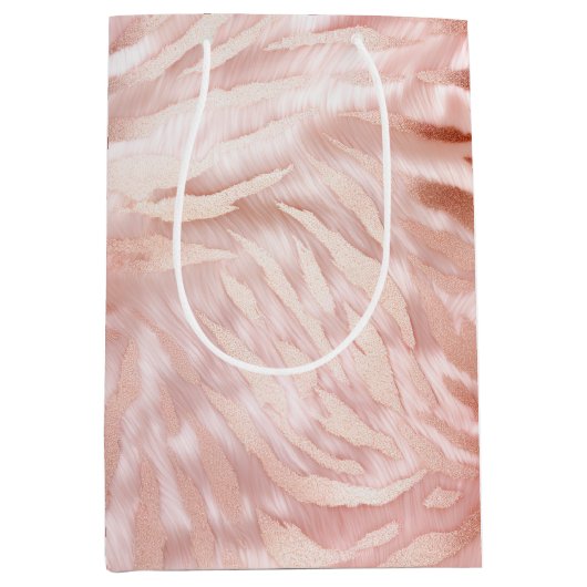 Roze Blush Roos Zebra Dier Medium Cadeauzakje (Voorkant)