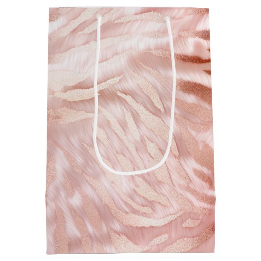 Roze Blush Roos Zebra Dier Medium Cadeauzakje (Achterkant)