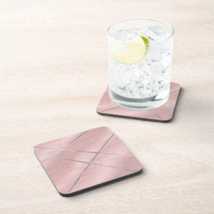 Roze Blush Roos & Zilver Moderne Glam Bier Onderzetter