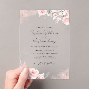 Roze Blush Roos Zilveren Vlinder Trouw Acryl Uitnodigingen