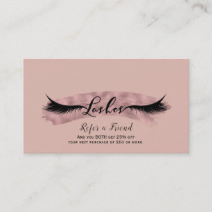 Roze Blush & Rose Goud Wimpers Refer a Friend Aanbevelingskaartje