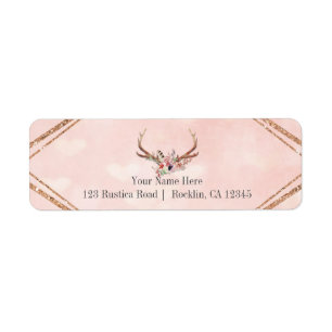 Roze Blush Roze Bloem Herten Geweien Boho Chic Etiket