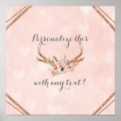 Roze Blush Roze Bloemendekor Herten Geweien Banner Poster (Voorkant)