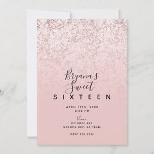 Roze Blush Roze Goud Glitter Marmer Glam Sweet 16 Kaart