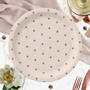 Roze Blush Roze Goud Glitter Stippenpatroon Papieren Bordje