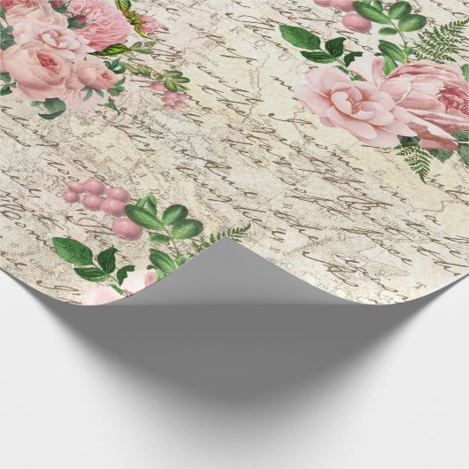 Roze Blush Rozen Oude Brief Decoupage Cadeaupapier (Hoek)