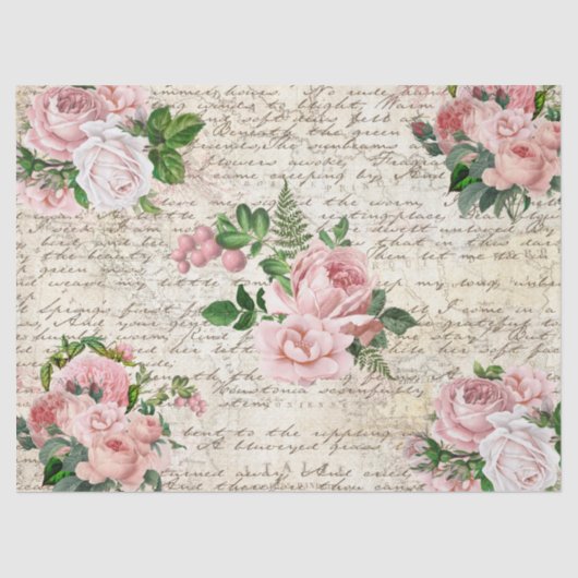  Roze Blush Rozen Oude Decoupage van de Brief Tissuepapier (Voorkant)