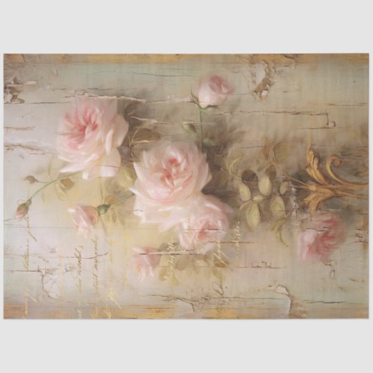 Roze Blush Rozen Oude Decoupage van de Brief Tissuepapier (Voorkant)
