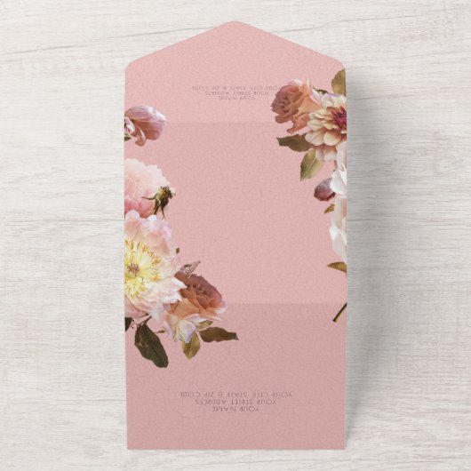Roze Blush Rozen QR-code All In One Uitnodiging (Buitenkant)