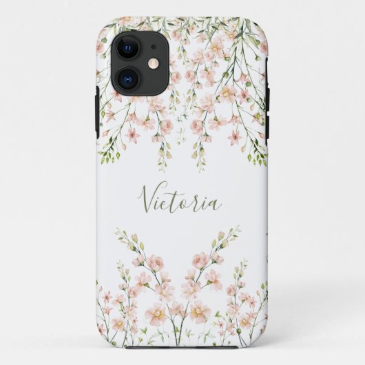 Roze Blush Sage Floral Name Script Wildbloemen Case-Mate iPhone Case (Achterkant)