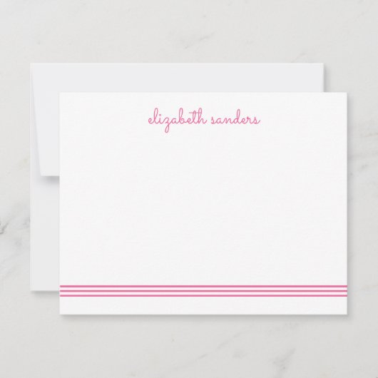 Roze Blush Script Triple Stripe Modern Trendy Notitiekaartje (Voorkant)